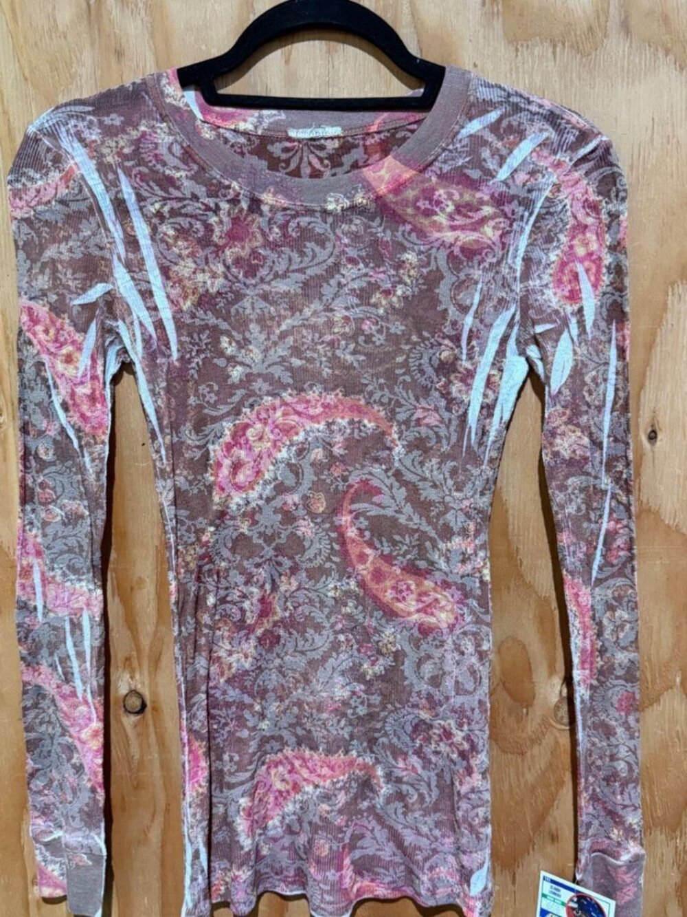 Women's Semi-Sheer Mesh Long Sleeve Top Paisley Floral Print Size S